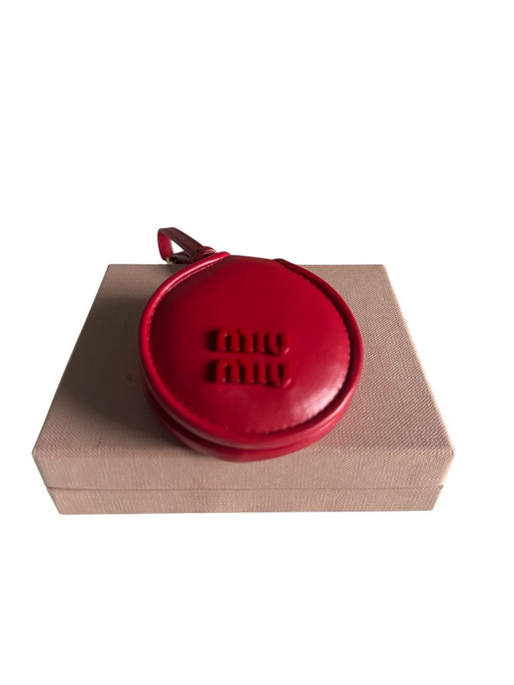 Miu Miu Red Leather Compact Mirror Wristlet Bag Charm w/ Box - Picture 8 of 10